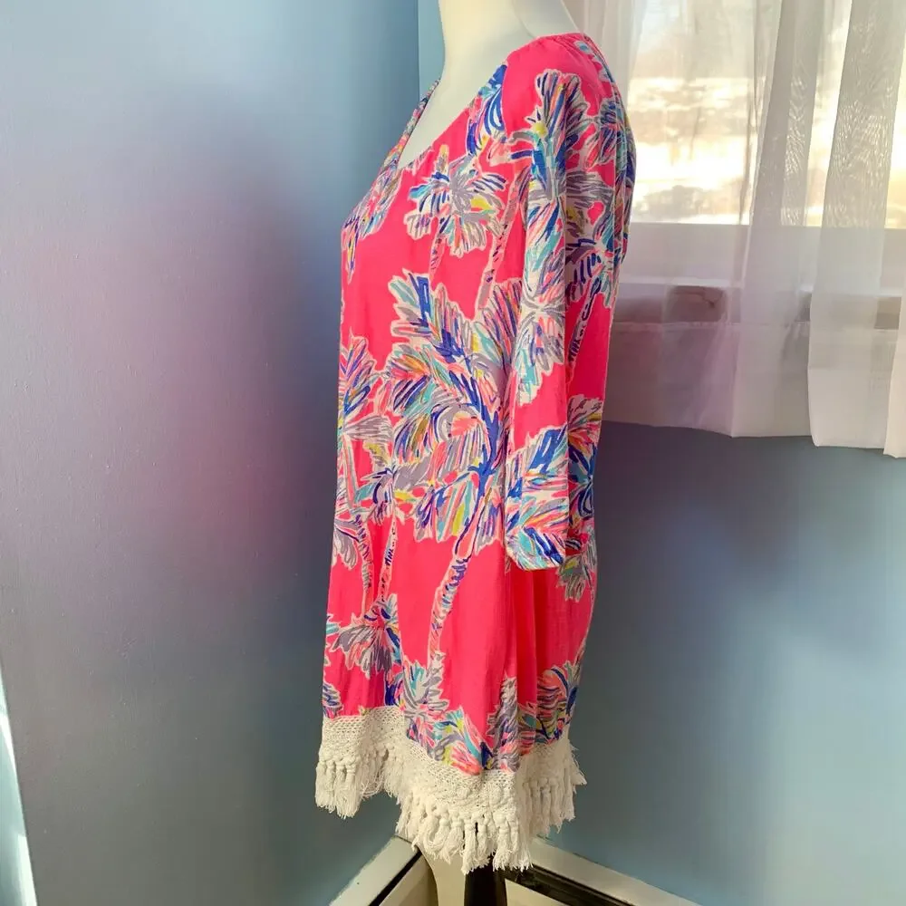 Lilly Pulitzer Alia Beach Cover-up Dress in Flamingo Pink Nice Stems Size Small - Picture 4 of 11